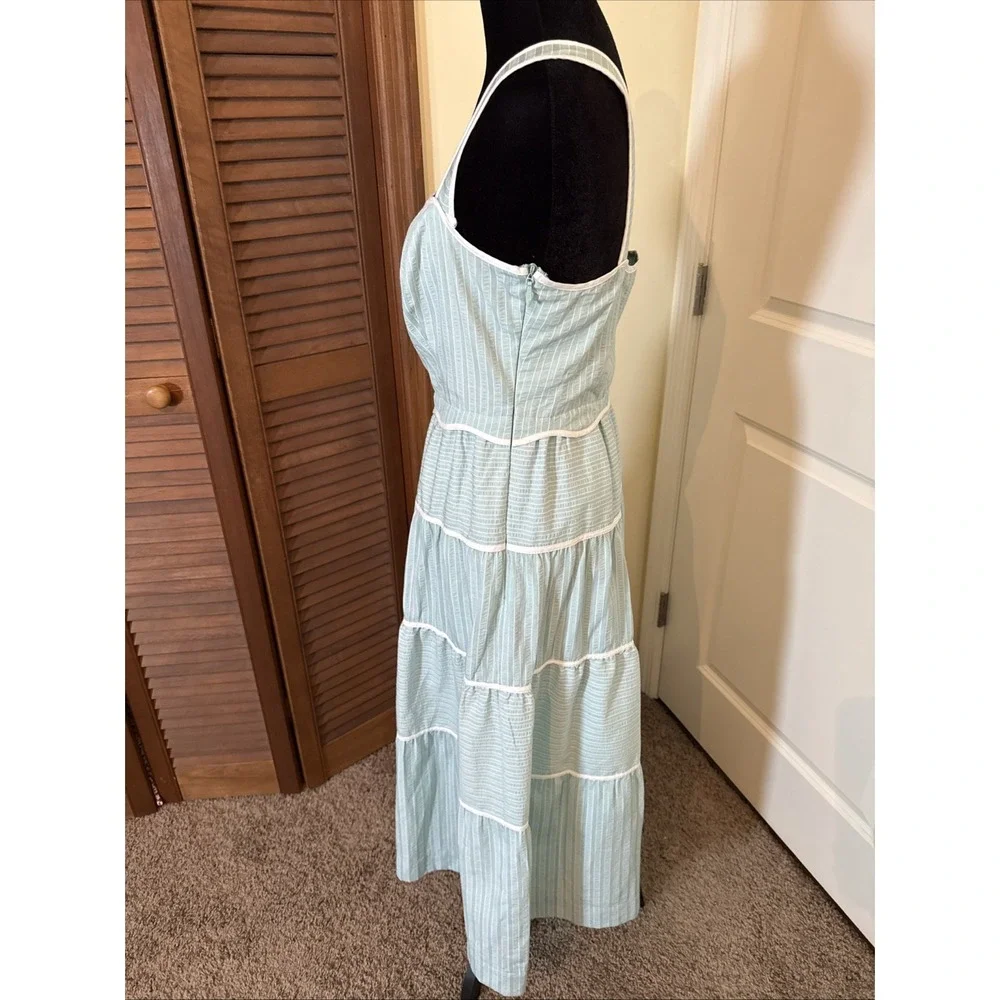 Adelyn Rae Cotton Tiered Maxi Dress Aqua Size Small - Picture 3 of 9